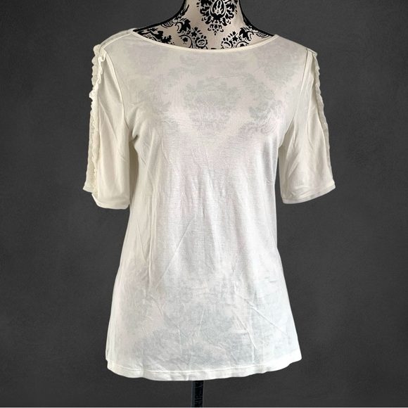 Marks & Spencer M&S Collection Ivory Ruffle Sleeve Tee - Picture 1 of 6